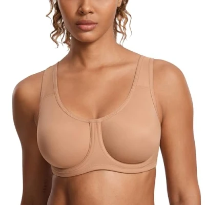 Afbeelding van SYROKAN Sportbeha Vrouwen Max Control Solid High Impact Plus Size Onderdraad Sport BH met beugel voor grote maten Nauwelijks buff 85E