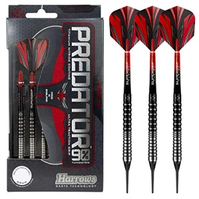 Afbeelding van Harrows Predator 90% Tungsten Soft Tip Darts Set 18g en 20g Inclusief Ultra Traction Grip, Supergrip Fusion Shafts, Prime Flights &amp; Reisetui