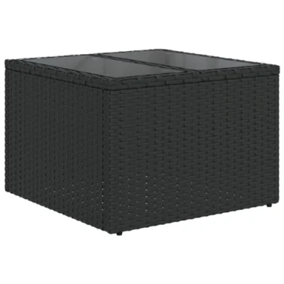 Afbeelding van Tuintafel met glazen blad 55x55x37 cm poly rattan zwart
