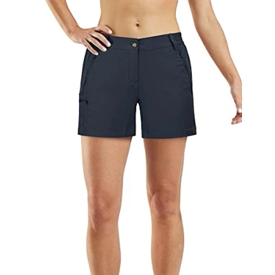 Afbeelding van 33,000ft Wandelbroek voor dames, korte cargoshorts, bermuda, stretch, lichte hardloopshorts, zomer, UPF50+, broek wandelen, kamperen, reizen, donkergrijs, 38