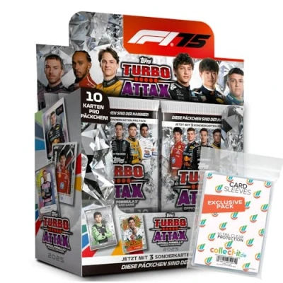 Afbeelding van Bundel met Topps Turbo Attax Formule 1 2025 Trading Cards + Exclusieve Collect it hoezen (1 Display (24 boosters))