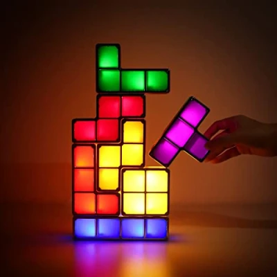 Afbeelding van Tetris Lamp Attoe LED stapelbaar nachtlampje 7 kleuren inductievergrendeling bureaulamp 3D DIY Magic Blocks puzzels speelgoed voor kinderen tieners slaapkamer wooncultuur (Tetris lamp)