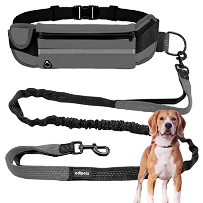Afbeelding van Edipets, Hondenriem voor honden, hardlopen, uittrekbaar, handsfree, anti trekken, elastisch, reflecterend, 160 220 cm, mobiele telefoon (Grijs)