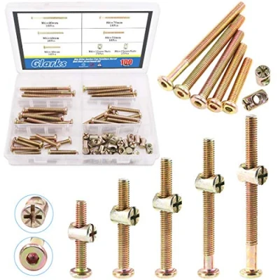 Afbeelding van Glarks 100 Stks Verzinkt M6 x 40/50/60/70/80mm Hex Socket Hoofd Cap Schroeven Bouten Meubelwieg met Vat Moeren Assortiment Kit