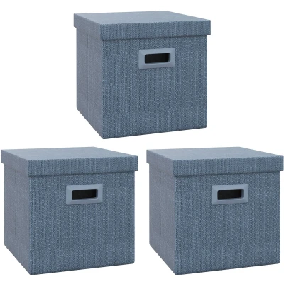 Afbeelding van HOMCOM Aufbewahrungsbox 3er Set Stapelbare Aufbewahrungswürfel, Faltbare Aufbewahrungskiste für Wohnzimmer, Schlafzimmer, 30 x 29 cm, Blau