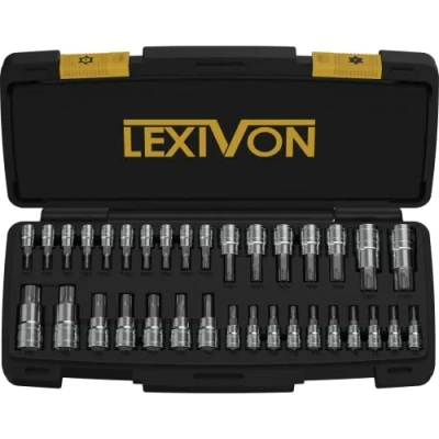 Afbeelding van LEXIVON Torx Master dopsleutelset, gelegeerd premium staal S2, 34 delig, solide en sabotagebestendig van T6 tot T70, verbeterde opbergdoos (LX 149)