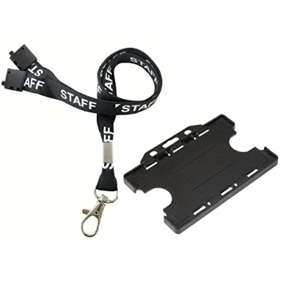 Afbeelding van Customcard Personeel Bedrukte Lanyard Metalen Trigger Clip met DS Houder Zwart
