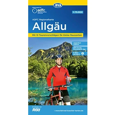 Afbeelding van ADFC Regionalkarte Allgäu 1:75.000, mit Tagestourenvorschlägen, reiß und wetterfest, E Bike geeignet, GPS Tracks Download