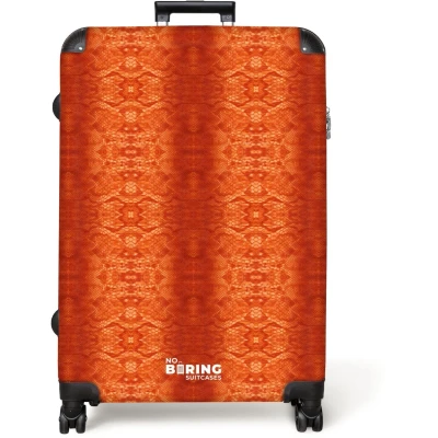 Afbeelding van NoBoringSuitcases.com® Koffer groot Reiskoffer lichtgewicht oranje slangenhuid met symmetrische schubstructuur Rolkoffer 4 wielen Grote trolley XL 98 liter bagage