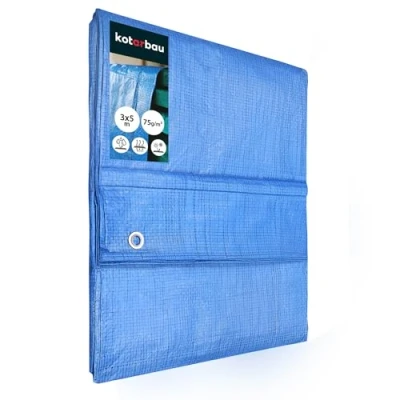 Afbeelding van KOTARBAU® afdekzeil, 3 x 5 m, blauw, 75 g/m², versterkte ogen, bouwzeil, waterdicht, scheurvast, industrieel zeil, alle weersomstandigheden