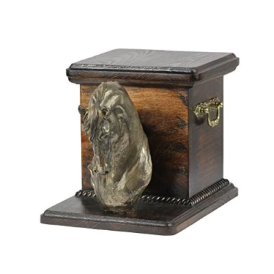 Afbeelding van Art Dog Handgemaakte Aangepaste Hondenherdenkingsurn Koudgegoten Bronzen Hondenkop op Berkenbasis Gepersonaliseerde Hondencrematiedoos 19x31x22cm Fresiaans paard