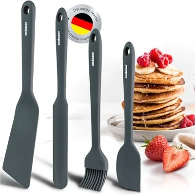Afbeelding van endusor Siliconen spatelset voor pannenkoeken en spiegeleipan, set van 4 incl. pannenkoekenpan, ideaal pannenkoeken, spiegeleieren, omelet, 320 C hittebestendig +