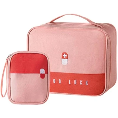 Afbeelding van 2 x EHBO set, draagbare tas, set voor kantoor, thuis, sport, reizen, wandelen, kamperen, roze
