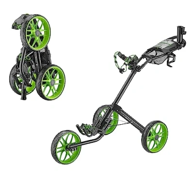 Afbeelding van CaddyTek Golfwagen met 3 wielen Deluxe Quad Fold Compacte Push &amp; Pull Opvouwbare Caddy Trolley Caddylite 15.3 V2, Groen, One Size