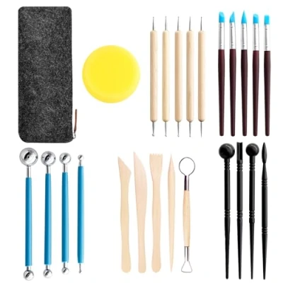 Afbeelding van Lectorias 25 stuks klei modelleergereedschap, pottenbakkersgereedschap, modelleerklei, polymeerklei gereedschap met opbergtas, sculpting tools voor pottenbakkerskunstenaars