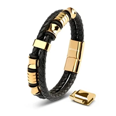 Afbeelding van SERASAR Armband Goud Heren Leer voor 23cm Lederen Leren Mannen Cadeau Man Armversiering Sieraden Vlechtarmband Wikkelarmband Ketting Leather Bracelet Men