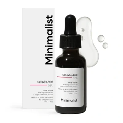 Afbeelding van Minimalist 2% salicylzuurserum voor acne, mee eters en open poriën, vermindert overtollige olie hobbelige textuur, BHA gebaseerde exfoliant acnegevoelige of vette huid, transparant, 30 ml (1