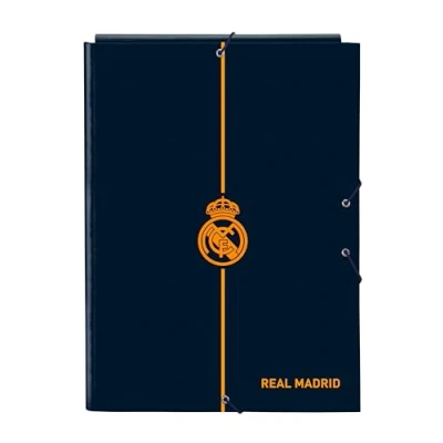 Afbeelding van Real Madrid 2. Team 24/25, 3 kleppen folio map ideaal voor kinderen van verschillende leeftijden, comfortabel en veelzijdig, kwaliteit duurzaamheid, 26 x 36,5 cm, marineblauw