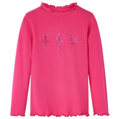 Afbeelding van Kindershirt met lange mouwen ballerinaprint 140 felroze