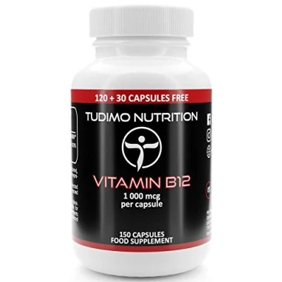 Afbeelding van Vitamine B12 1000 mcg Vegan Capsules 150 st. (5+ Maanden Voorraad) van Snelle Desintegrerende elk met 1000mcg Premium Kwaliteit Cyanocobalamine Poeder