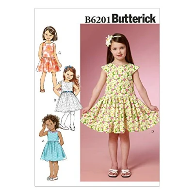 Afbeelding van Butterick Patterns 6201, kinderjurk, maten, linnen, wit, CDD (2 3 4 5)