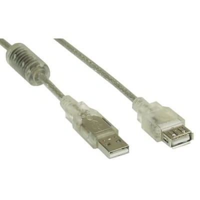 Afbeelding van InLine® USB 2.0 kabel, transparant, AM/AF, met ferrietkern, 5m