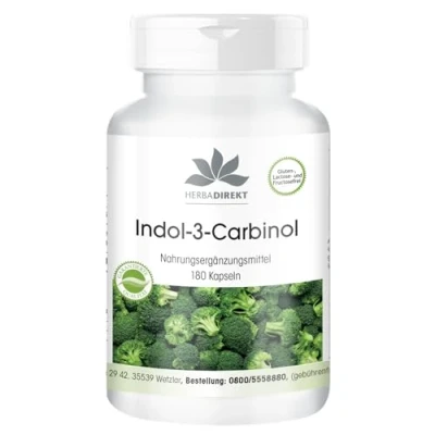 Afbeelding van Indol 3 Carbinol met broccolipoeder veganistisch 180 capsules HERBADIREKT by Warnke Vitalstoffe Duitse apothekerskwalitei
