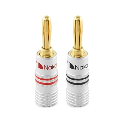 Afbeelding van Nakamichi 24K vergulde bananenstekker 12 AWG 18 Maatmaat 4 mm flexibele aansluiting van de kabels, hifi boxen, versterkers, AV receivers, geluids en stereosystemen 2 stuks (1 paar)