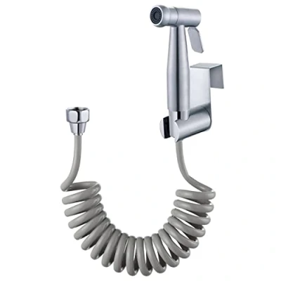 Afbeelding van Hoogwaardige toiletbidetset met watertankhaak en 59 inch telescopische doucheslang van ABS voor de dagelijkse persoonlijke hygiëne (grijs)