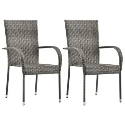 Afbeelding van Tuinstoelen stapelbaar 2 st poly rattan grijs