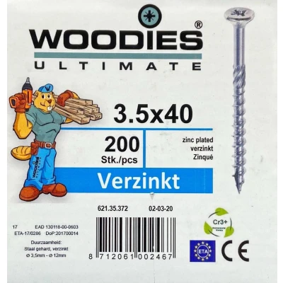 Afbeelding van Woodies houtschroef PZD 2 pvk verz. 3.5 x 40/24 mm 200 stuks