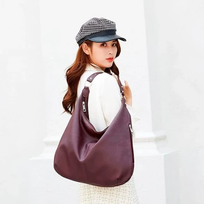 Afbeelding van Hobo tassen voor dames, zacht PU leer, slouchy tas, schoudertas, portemonnee met rits