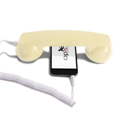 Afbeelding van Opis 60s micro Retro telefoon handvat voor Android smartphones, tablets, notebooks en mobiele telefoons in de vorm van een klassieke telefon hoorn (crème)