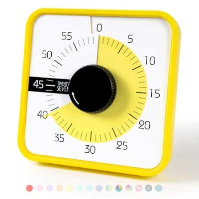 Afbeelding van TWENTY5 SEVEN Countdown timer 7,5 inch; 60 minuten 1 uur visuele klaslokaal onderwijsgereedschap kantoorvergadering, mechanische aftelklok voor kinderen examen tijdmanagement magnetisch, geel