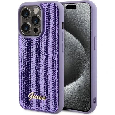 Afbeelding van Guess Sequins Script Logo Back Case Geschikt voor Apple iPhone 15 Pro (6.1&quot;) Paars