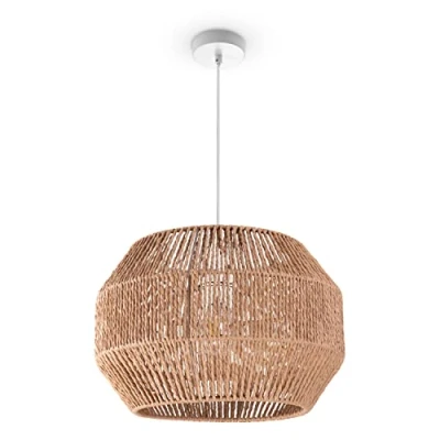 Afbeelding van Paco Home Pendellamp Eettafel Papier Boho Hanglamp Eetkamer Lamp E27 Rotan, Kleur:Natuur (Ø35cm), Lamptype__Kleur:Hanglamp Wit