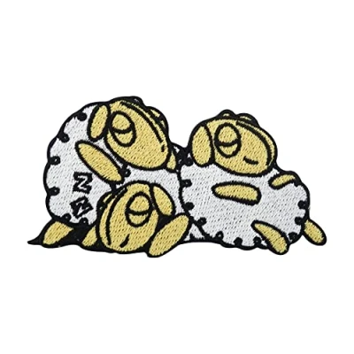 Afbeelding van Slapende schapen patch om op te strijken dierenpatches, schaap strijkplaatje, patches, grappige opstrijkapplicaties, kinderen strijkpatch, dierenpatch, finally Home