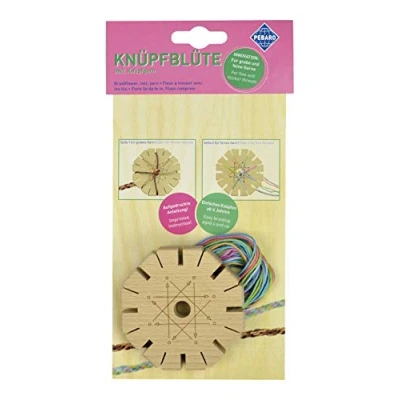 Afbeelding van Pebaro KBL1 Set knoopbloesem van massief hout, beuken, incl. knoopgaren in 7 verschillende kleuren, knutselset, vormgeven vriendschapsbanden, veters, haarbanden, spel, goed, cadeau idee