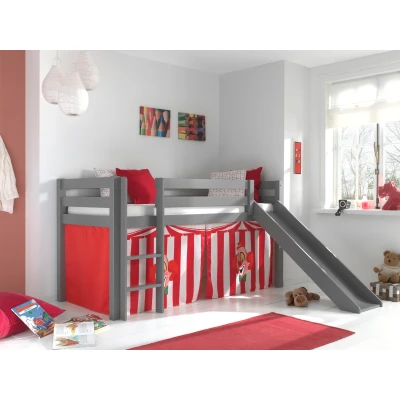 Afbeelding van LUCEVI Pino Halfhoogslaper H115CM + Ladder Glijbaan Clown Gordijntjes Grijs 90x200 cm