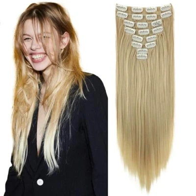 Afbeelding van CAISHA XXL 60cm 8 Delige Set Clip In Extensions Haarextensies Haarstukje Glad Blond Mix CES7