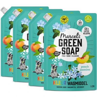 Afbeelding van 4x Marcel&#039;s Green Soap Wasmiddel Kleur Navul Perzik &amp; Jasmijn 23 Wasbeurten 1 liter