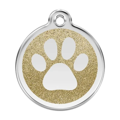Afbeelding van Paw Print Gold glitter hondenpenning large/groot dia. 3,8 cm RedDingo