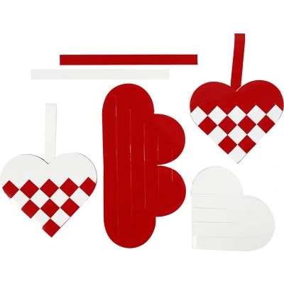 Afbeelding van Creativ Company Gevlochten Harten Rood Wit, Set van 8