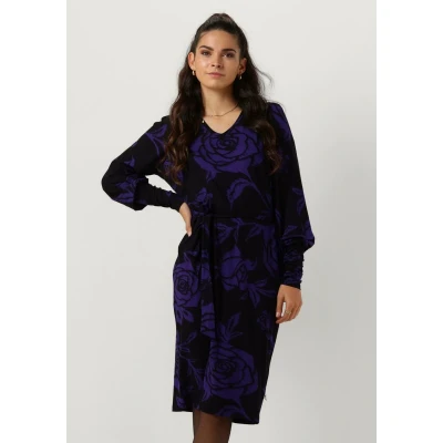 Afbeelding van Jansen Amsterdam Vbf501 Jersey Print Dress With V neck Jurken Dames Kleedje Rok Jurk Paars Maat XS
