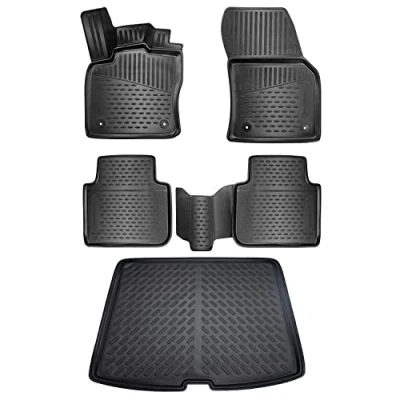 Afbeelding van ELMASLINE 3D rubberen matten &amp; kofferbakmatset voor VW Tiguan Allspace II (5 zits) 2016 2024, bovenste laadvloer, accessoires, vloermatten, kofferbak