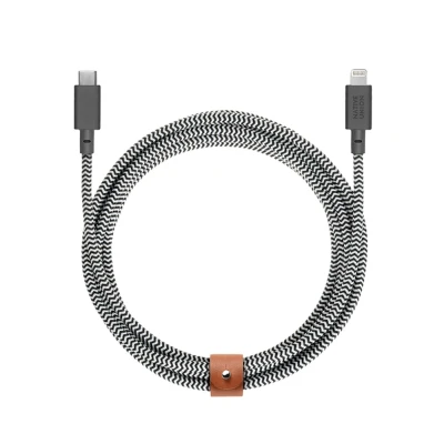 Afbeelding van Native Union Belt Cable Kevlar USB C naar Lightning kabel (3 meter) Zebra