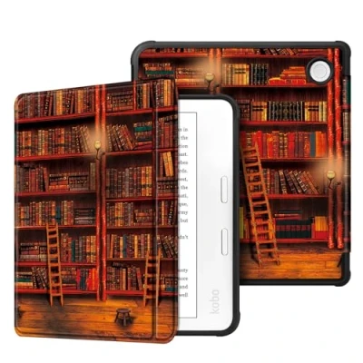 Afbeelding van Fintie Hoes voor Tolino Vision Color (2024) / Kobo Libra 7 inch eReader Superlicht Soft TPU Achterkant Cover Beschermhoes met Auto Sleep Waak en Magneetsluiting, de Bibliotheek