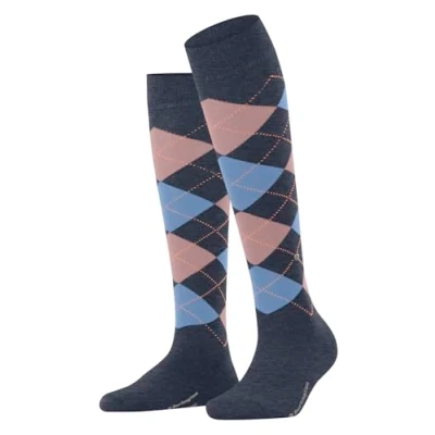 Afbeelding van Burlington Marylebone one size, met patroon wol kniekousen dames blauw Maat 36 41