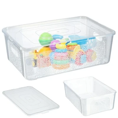 Afbeelding van KADAX Rechthoekige opbergdoos met deksel, opbergcontainer, stapelcontainer, plastic doos, kunststof ruimtebesparende (11 l, transparant)