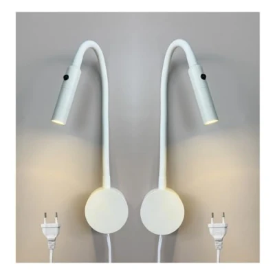 Afbeelding van YNDD 2 stuks wandleeslamp met stekker, 230V wandbedlamp USB oplaadpoort en aluminium zwanenhals, 3W LED voor slaapkamer, bed, zilver, 3000K warm wit